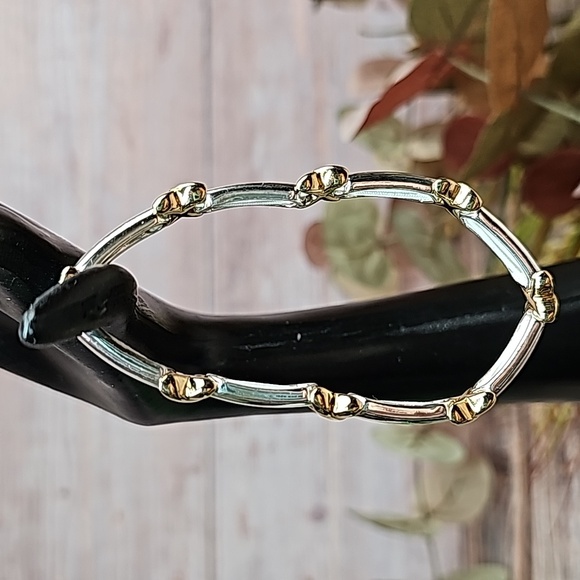 SILVER & GOLD TONE X STRETCH BRACELET - Picture 2 of 8